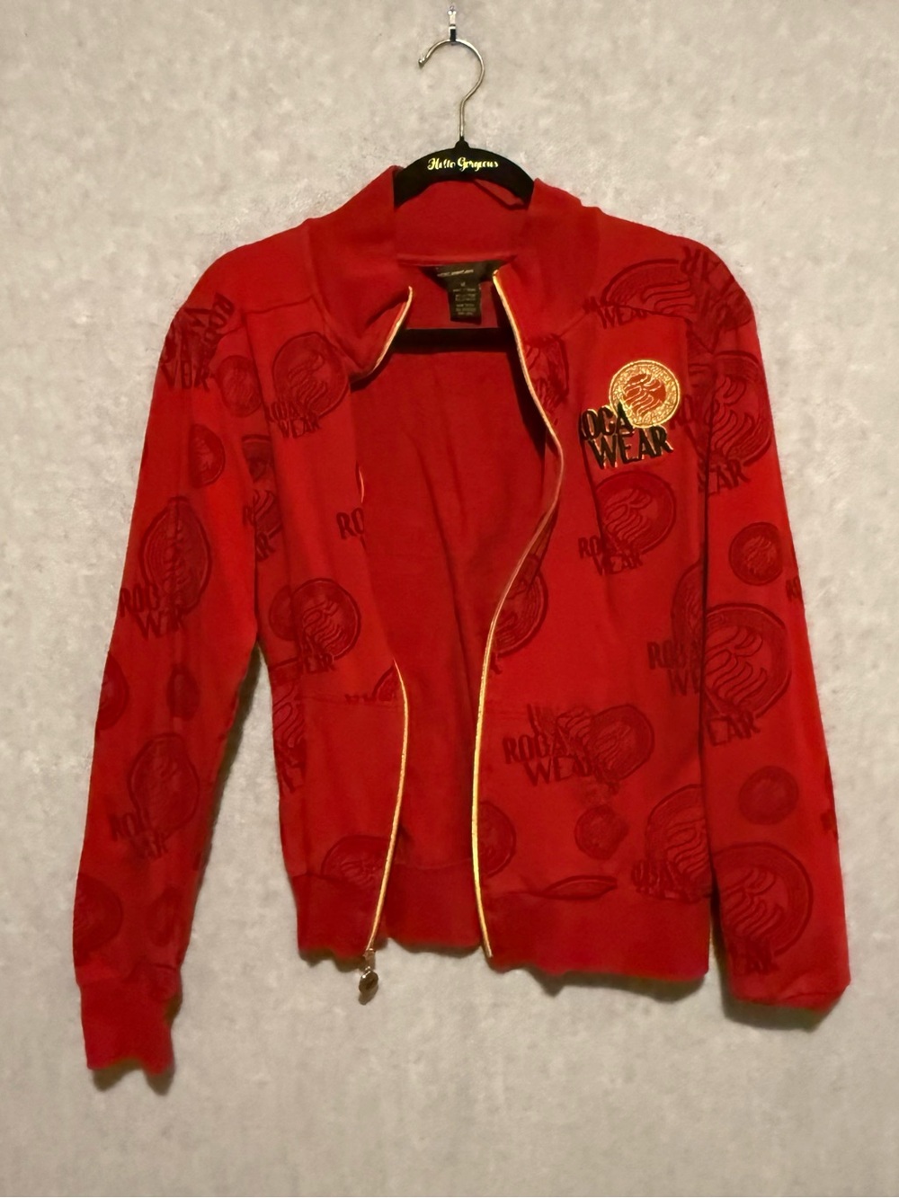 Red Graphic Zip-Up Jacket with Gold Trim